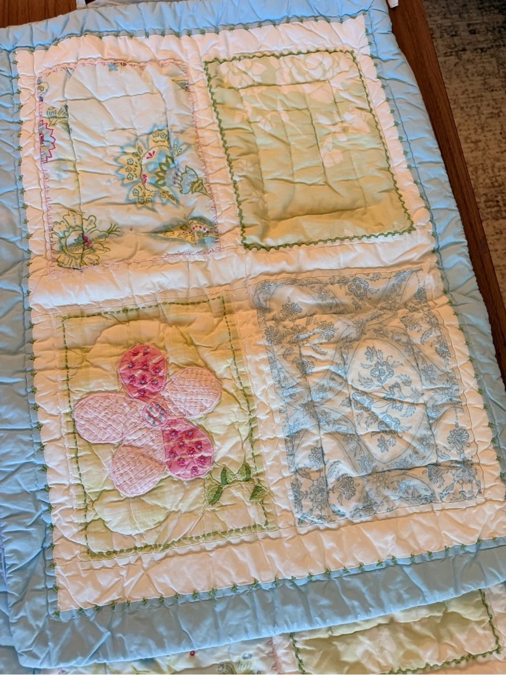 Set of 2 VTG Pottery Barn Kids Floral Quilted Pillow Shams 2006 Blue Standard